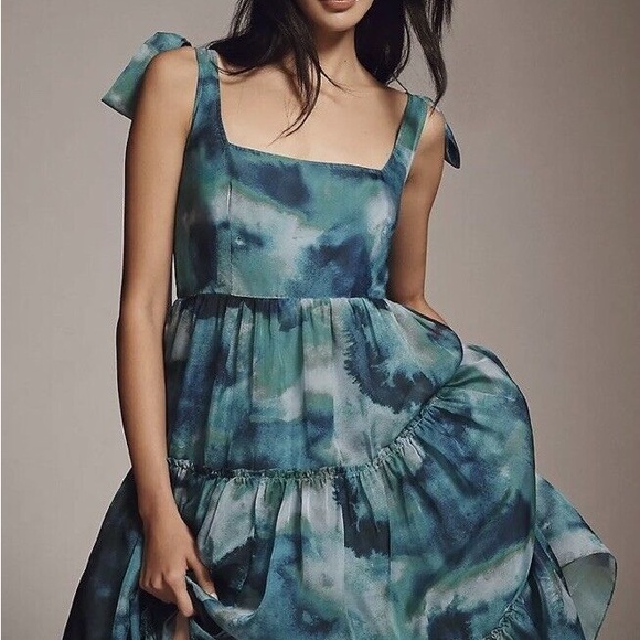 BHLDN Teal Tie-Dye Midi Dress - Picture 3 of 5